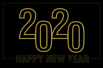 Happy new year 2020, Gold text on black color Background, Illustration merry Christmas and happy new year 2019-2020.