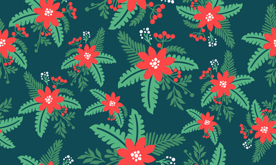 Cute red flower art, seamless floral pattern.