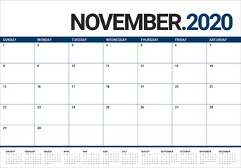 November 2020 desk calendar vector illustration