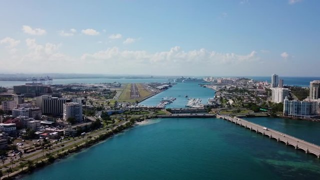 Droning towards Old San Juan over Laguna Del Condado