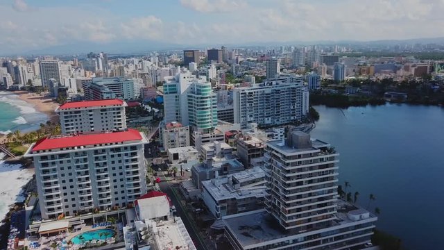 Droning in Condado over Laguna Del Condado near Santurce