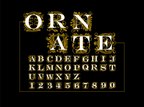 ornate gold vector set of letters in the old vintage style.