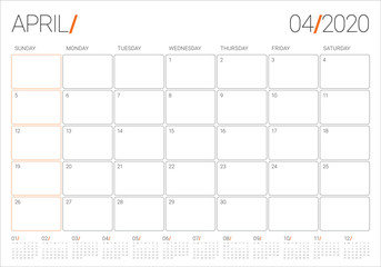 April 2020 desk calendar vector illustration