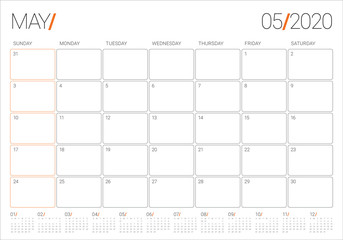 May 2020 desk calendar vector illustration