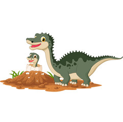 Mother dinosaur with baby hatching
