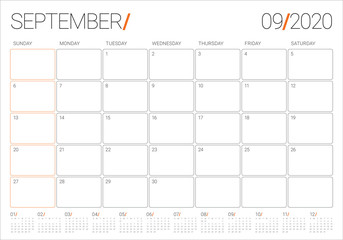September 2020 desk calendar vector illustration
