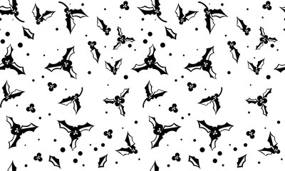 Seamless pattern floral christmas, black flower on white background.