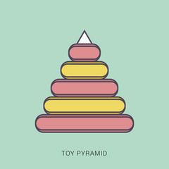 Pyramid icon. Children's colorful plastic toy. Red and green color with outline concept.