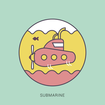 Submarine icon. flat illustration of submarine vector icon. Red and green color with outline concept.