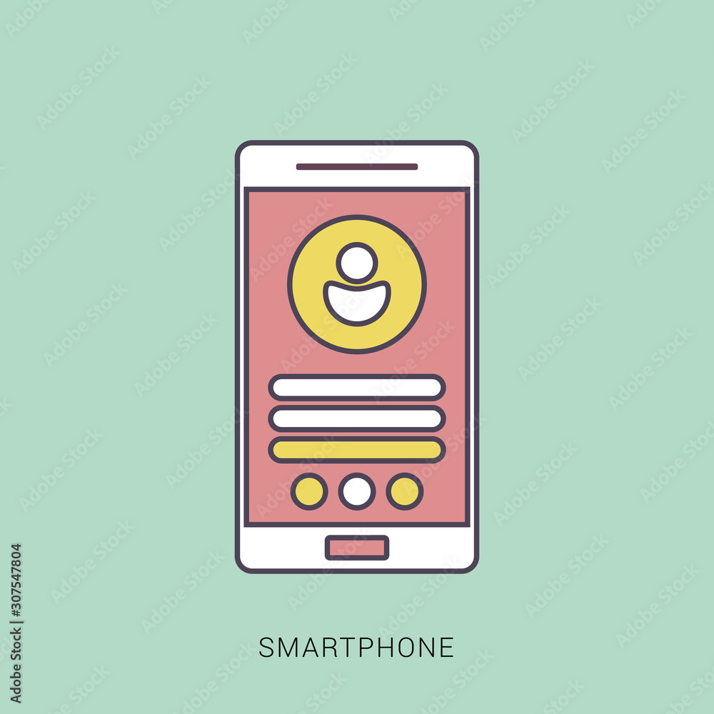 Poster smartphone icon with isolated blank screen. modern simple flat telephone sign. red and green color w
