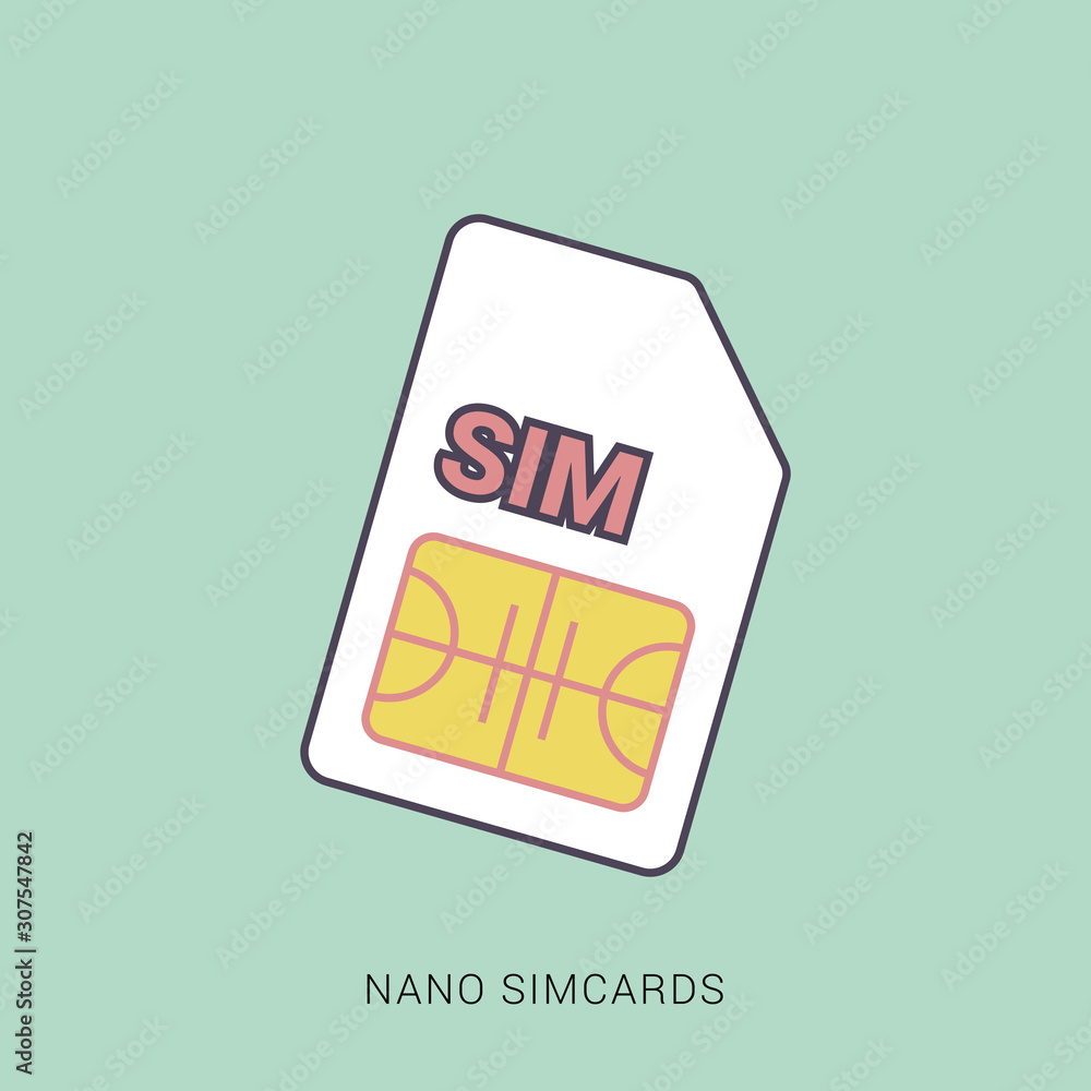 Poster mobile sim card. mobile network. technology concept. red and green color with outline concept.