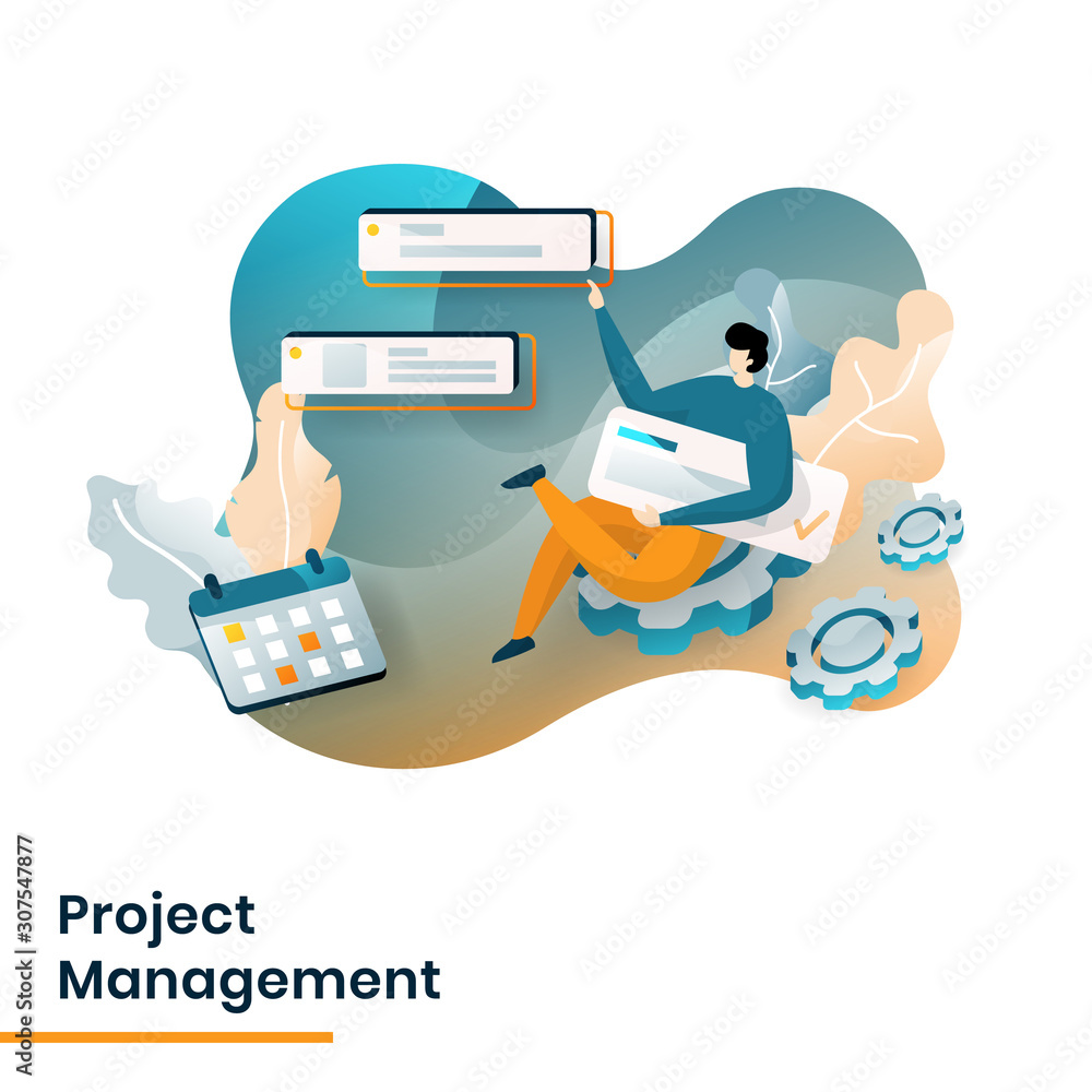 Poster landing page project management vector illustration modern concept, can use for headers of web pages