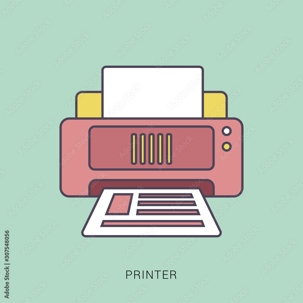Poster printer icon vector design template. red and green color with outline concept.
