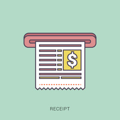 Receipt vector icon in a flat style isolated. Red and green color with outline concept.