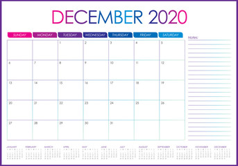 December 2020 desk calendar vector illustration