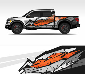 Car wrap decal design vector, for advertising or custom livery WRC style, race rally car vehicle sticker and tinting custom. 4x4 ford Raptor double cabin. © 21graphic
