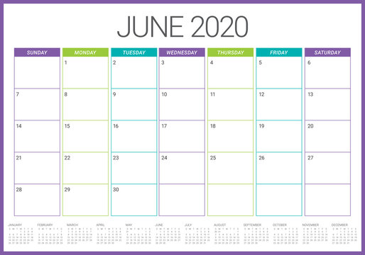 June 2020 Desk Calendar Vector Illustration