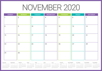 November 2020 desk calendar vector illustration