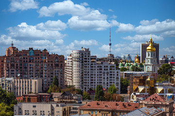 Kiev , Ukraine - August 30, 2019 : Downttown rooftops cityscape skyline
