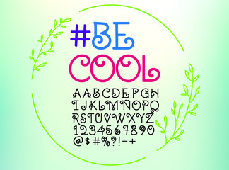Hand drawn cool vector alphabet. Serif brush font. Isolated letters, numbers written with marker, ink. Calligraphy, lettering.