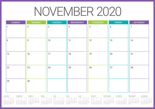 November 2020 Desk Calendar Vector Illustration