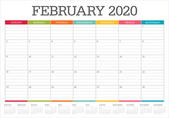 February 2020 desk calendar vector illustration