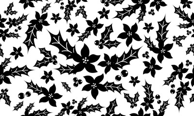 Black flower ornament, abstract floral pattern background.
