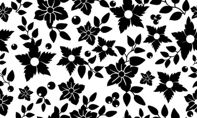 Black flower ornament, abstract floral pattern background.