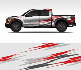 Car wrap decal design vector, for advertising or custom livery WRC style, race rally car vehicle sticker and tinting custom. 4x4 ford Raptor double cabin. © 21graphic