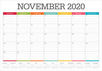 November 2020 desk calendar vector illustration