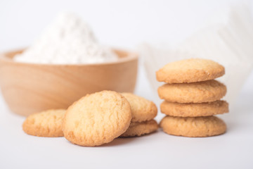 Butter cookies placed on a white background