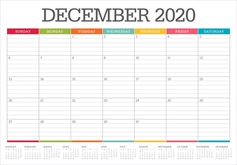 December 2020 desk calendar vector illustration