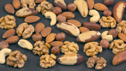 Different kinds of nuts. Healthy and protein food