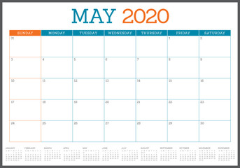 May 2020 desk calendar vector illustration