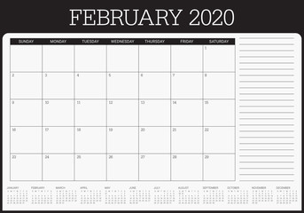 February 2020 desk calendar vector illustration
