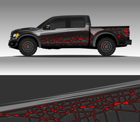 Car wrap decal design vector, for advertising or custom livery WRC style, race rally car vehicle sticker and tinting custom. 4x4 ford Raptor double cabin.
