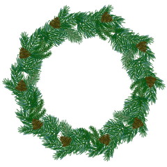 Fototapeta premium Pine greenery winter wreath watercolor 