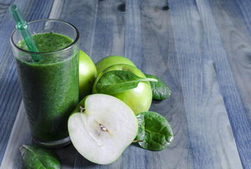 fruit green smoothie in a transparent bowl apples and greens healthy food