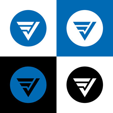Abstract letter FV logo design. Triangle shape on circle background - Vector