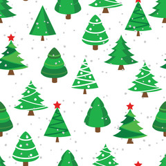Christmas tree seamless with red star for fabric, wallpaper, wrapping paper, textile, bedding, t-shirt print.