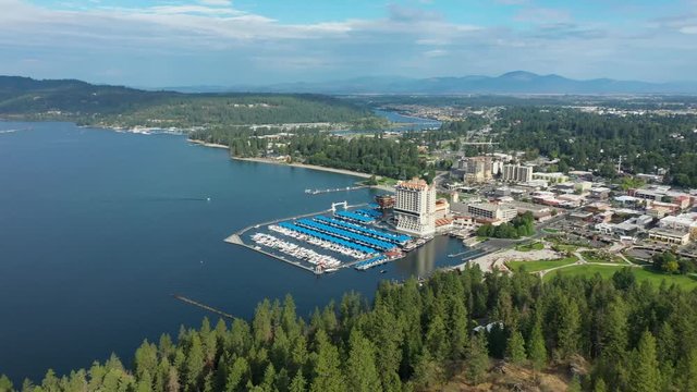 Aerial survey of Coeur d'Alene Idaho from the top of Tubbs Hill.