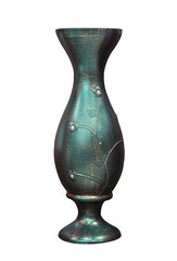 Antique metallic vase isolated on white background, ancient ornate decorated flowerpot, it can be used for ceramic tile design, wallpaper.