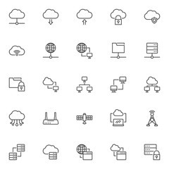 Network technology line icons set. Cloud computing linear style symbols collection outline signs pack vector graphics. Set includes icons as data server connection, database security, internet hosting