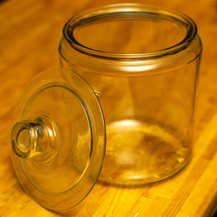 glass jar of cookie crumbs