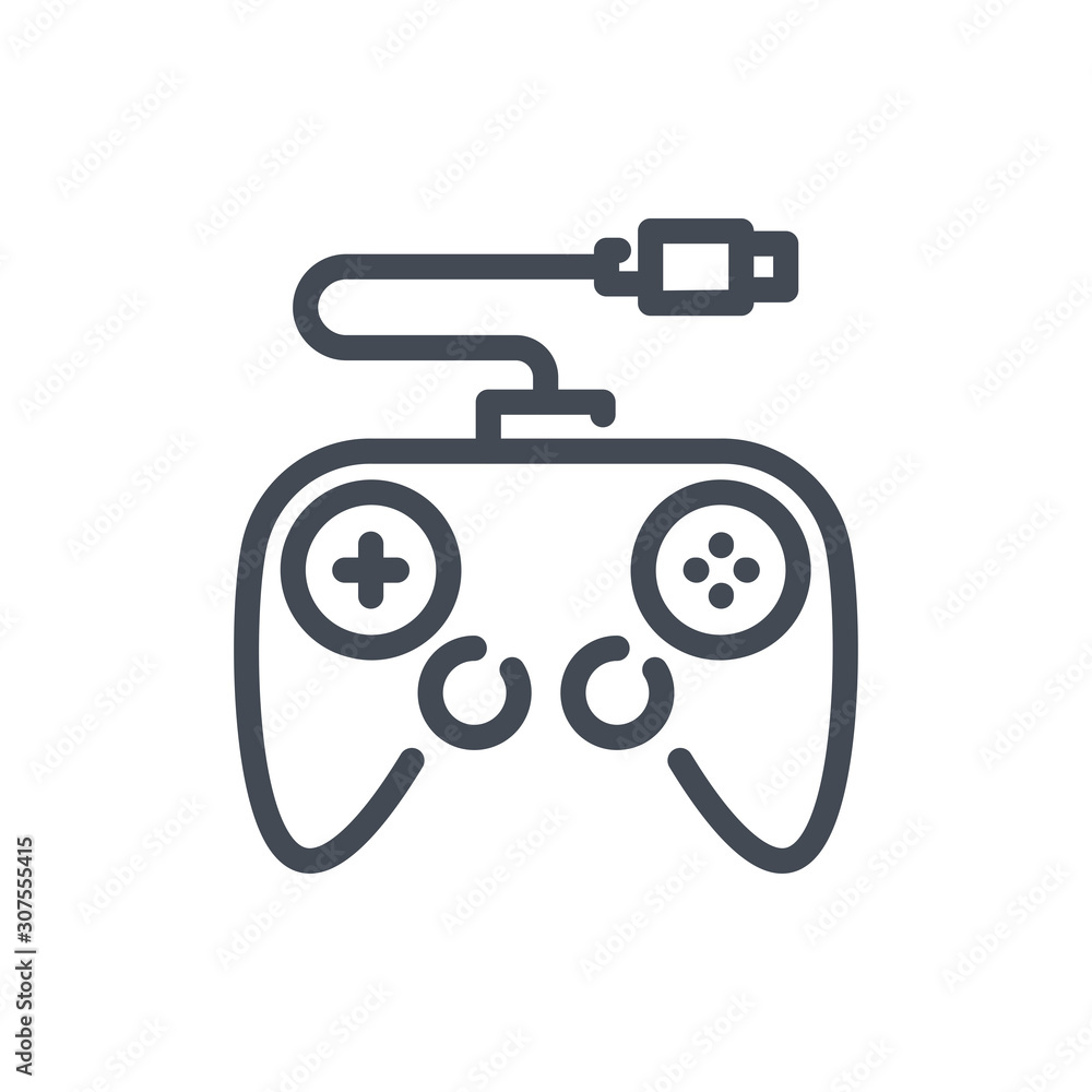 Poster gamepad line icon. joystick and game controller vector outline sign.