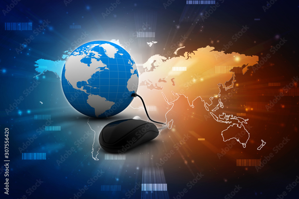 Poster 3d rendering globe with mouse