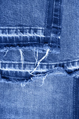 Classic blue Macro jeans texture. Close up picture. Color of year 2020.