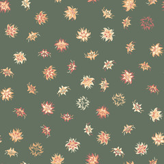 A seamless vector pattern with scattered stylized ornamental chintz inspired flowers. Decorative surface print design.