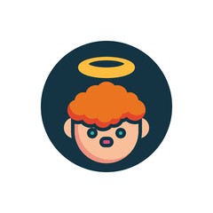 Christmas boy with halo flat icon. Round colorful button, circular vector sign. Angel boy flat style design