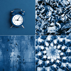 Collage made of four photos in blue color. For designs.